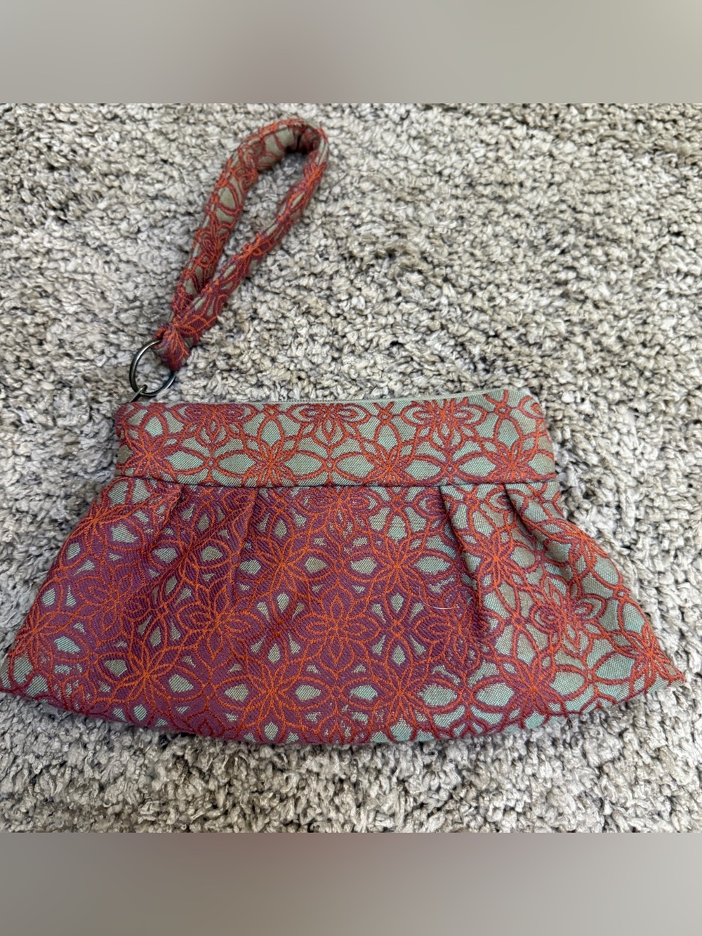 Floral Lace Overlay Wristlet Clutch in Coral and Sage